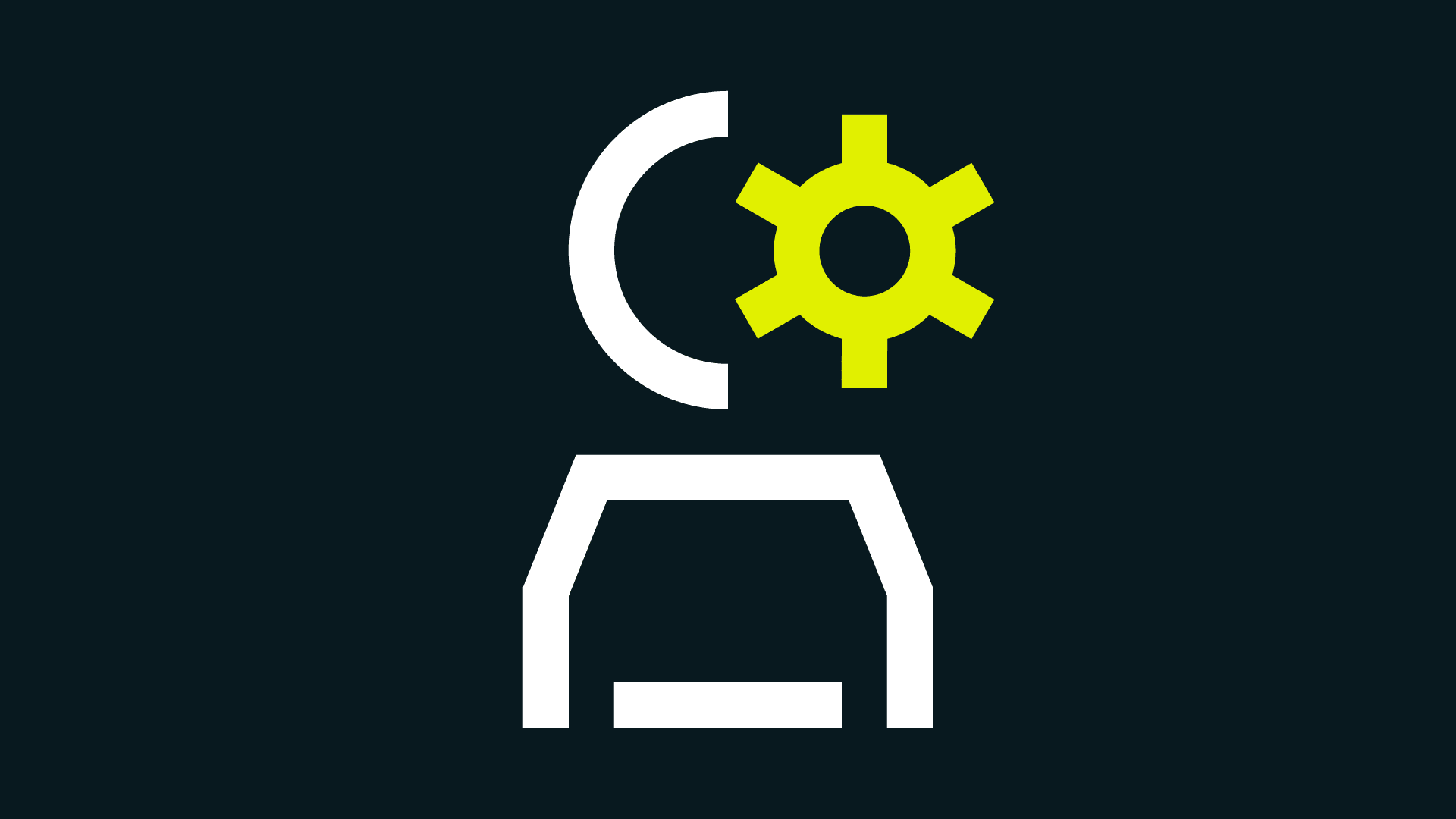 An icon showing the white outlines of a person with half of their face being replaced by a lime-colored gear, symbolizing industry expertise.