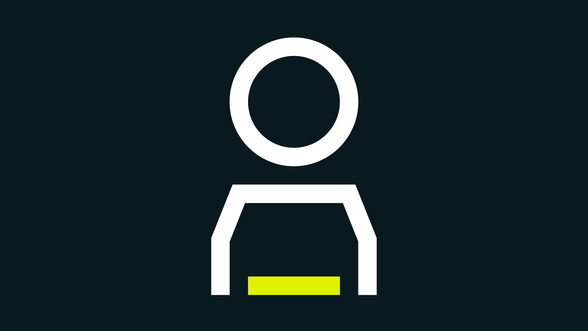 A white and yellow icon on a dark grey background showing a person.