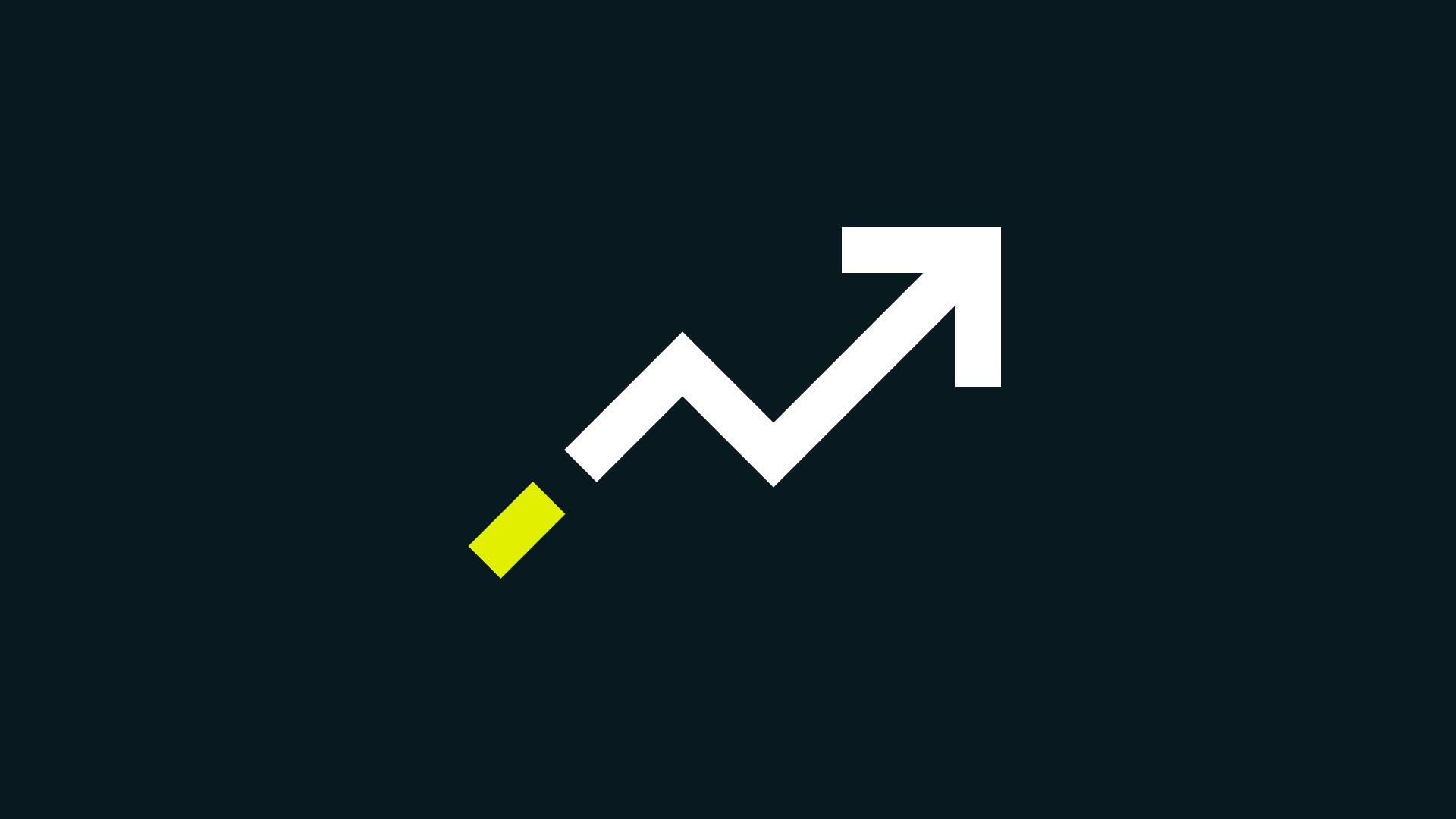 A white and yellow icon on a dark grey background showing an arrow pointing upward.